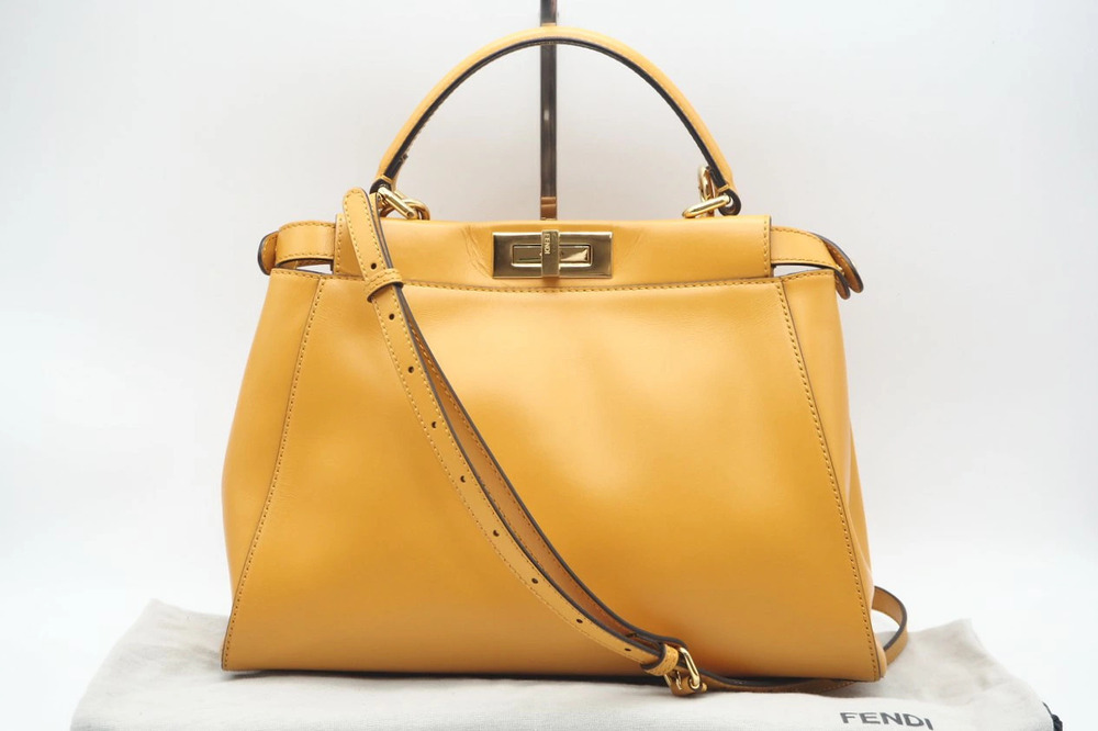 Fendi Peekaboo Regular Leather Handbag Yellow